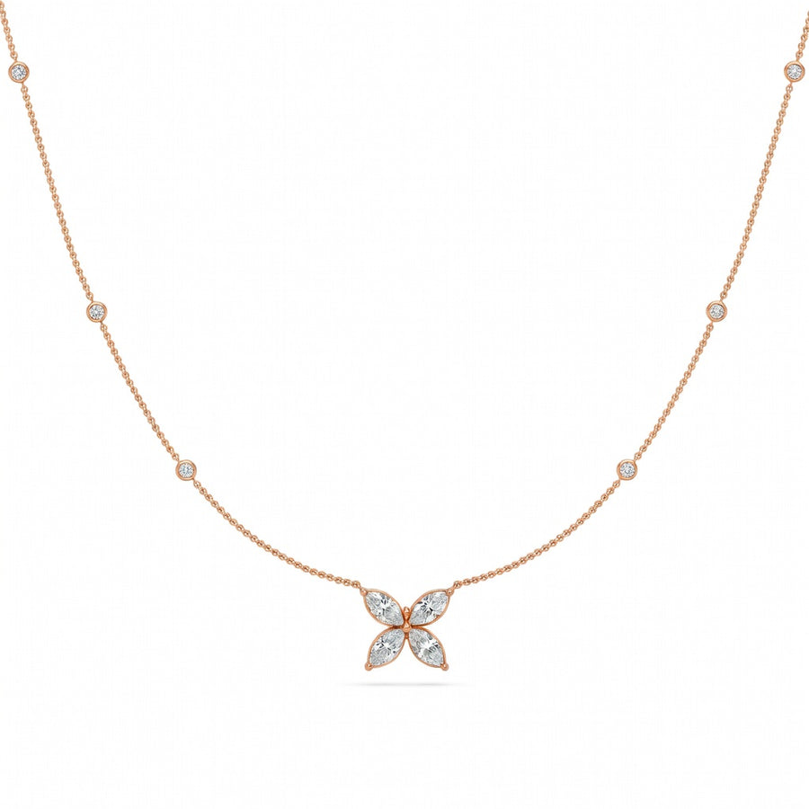 1.1 Ct Marquise Round Cut Diamond Pendant Necklace VS1 D-F White Gold 14k