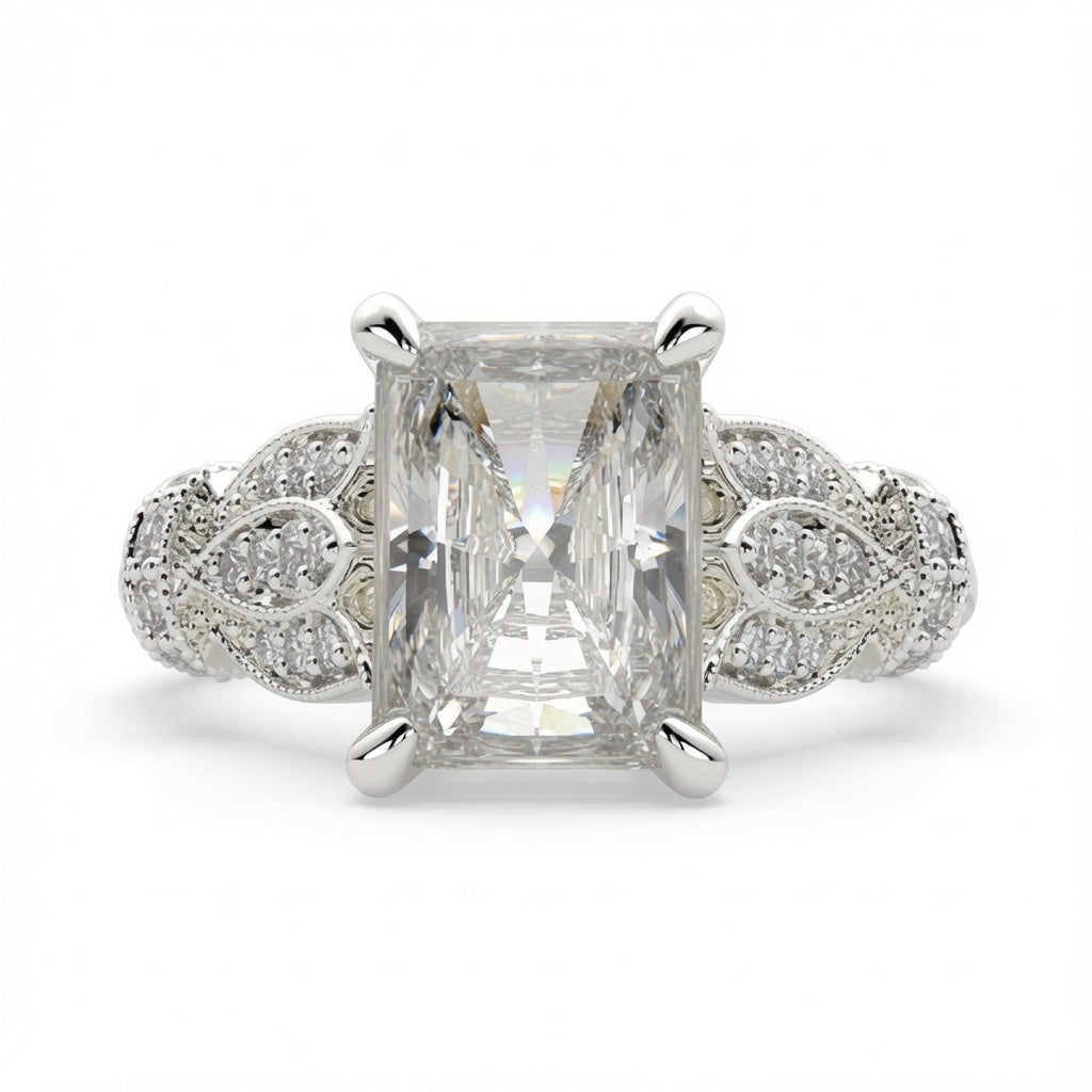 VS1 D Lab Grown Diamond Pave Radiant Ring