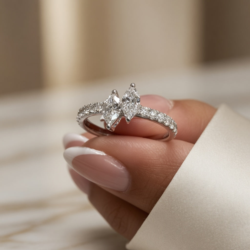 1.00 CT Two-Stone Lab-Grown Diamond Ring with Pavé Band in 14K White Gold (D–F / VS1–VS2)