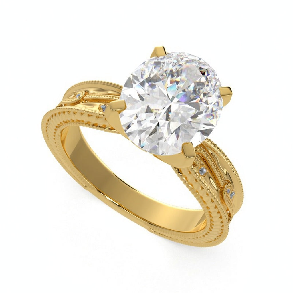 Sabrina 3 Carat Oval Cut Solitaire Hand Engraved Milgrain Engagement Ring
