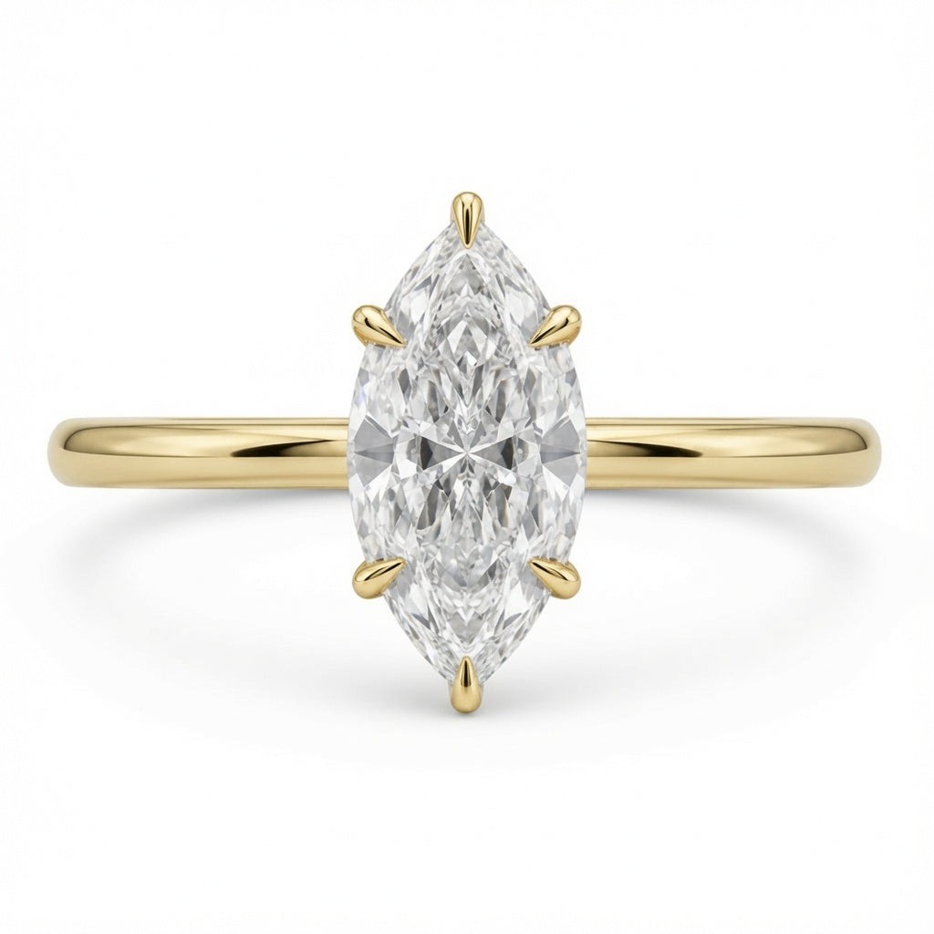 2.00 CT Marquise Cut Lab-Grown Diamond Hidden Halo Engagement Ring in 14K Yellow Gold – Solitaire Bridal Design