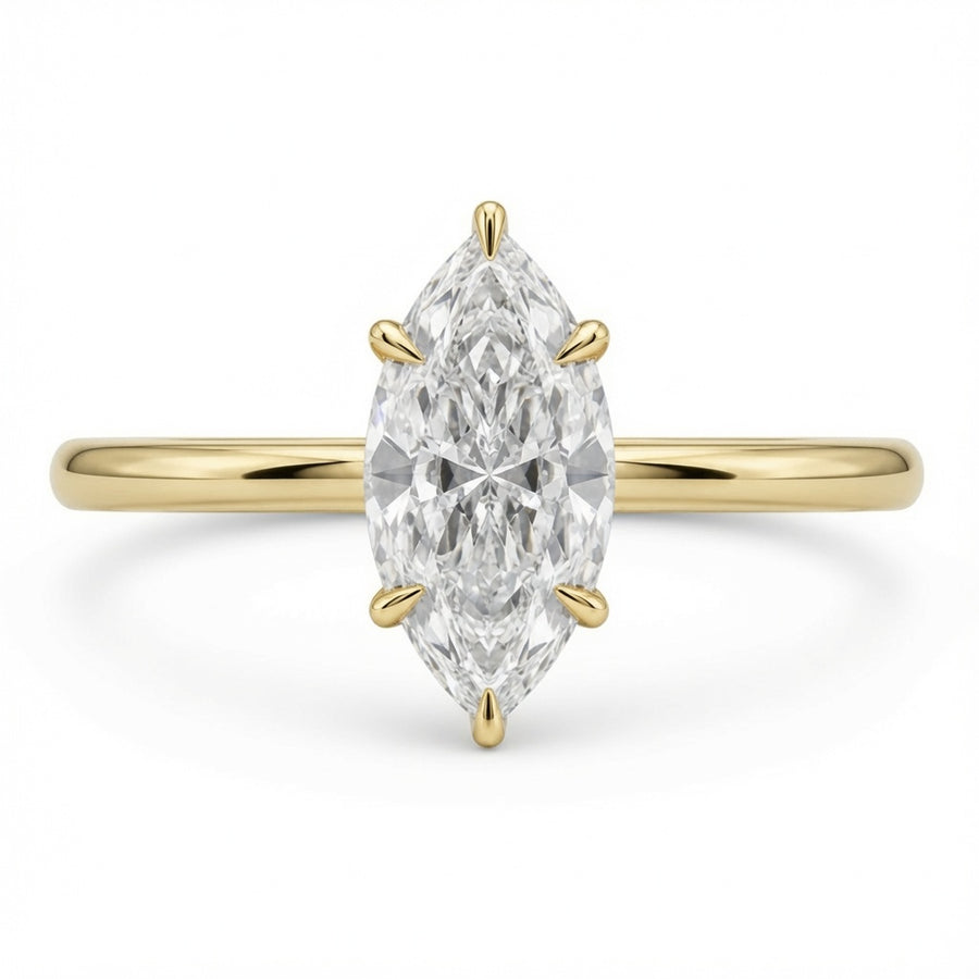 2.00 CT Marquise Cut Lab-Grown Diamond Hidden Halo Engagement Ring in 14K Yellow Gold – Solitaire Bridal Design