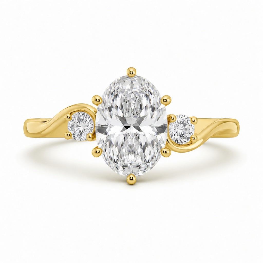 3.00 CT Oval Lab-Grown Diamond Three-Stone Engagement Ring in 14K White Gold – Round Diamond Trilogy Wedding Design