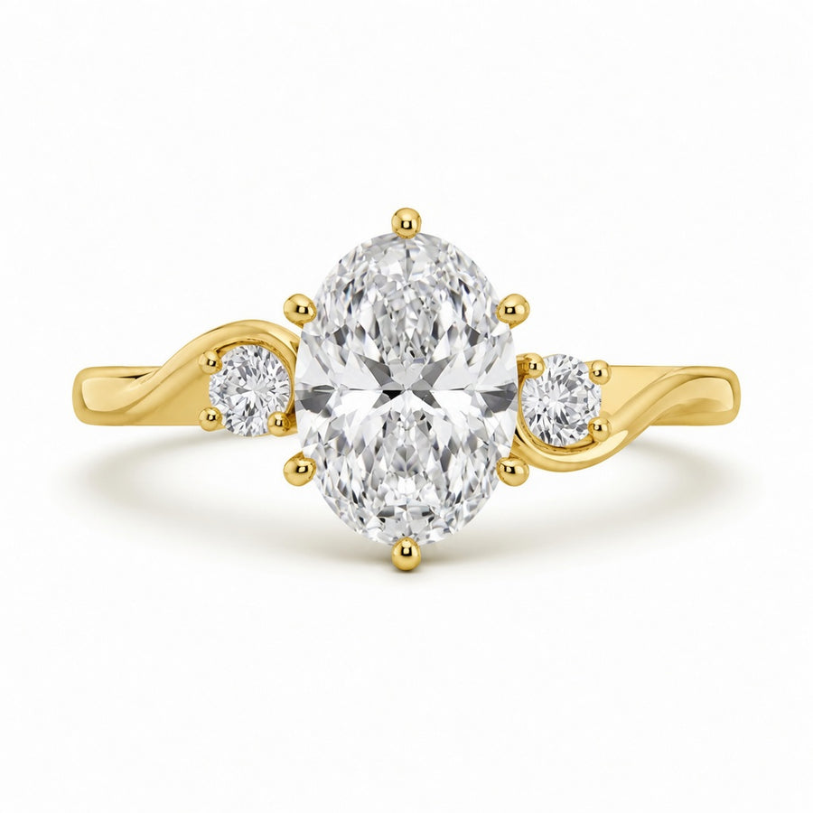 3.00 CT Oval Lab-Grown Diamond Three-Stone Engagement Ring in 14K White Gold – Round Diamond Trilogy Wedding Design