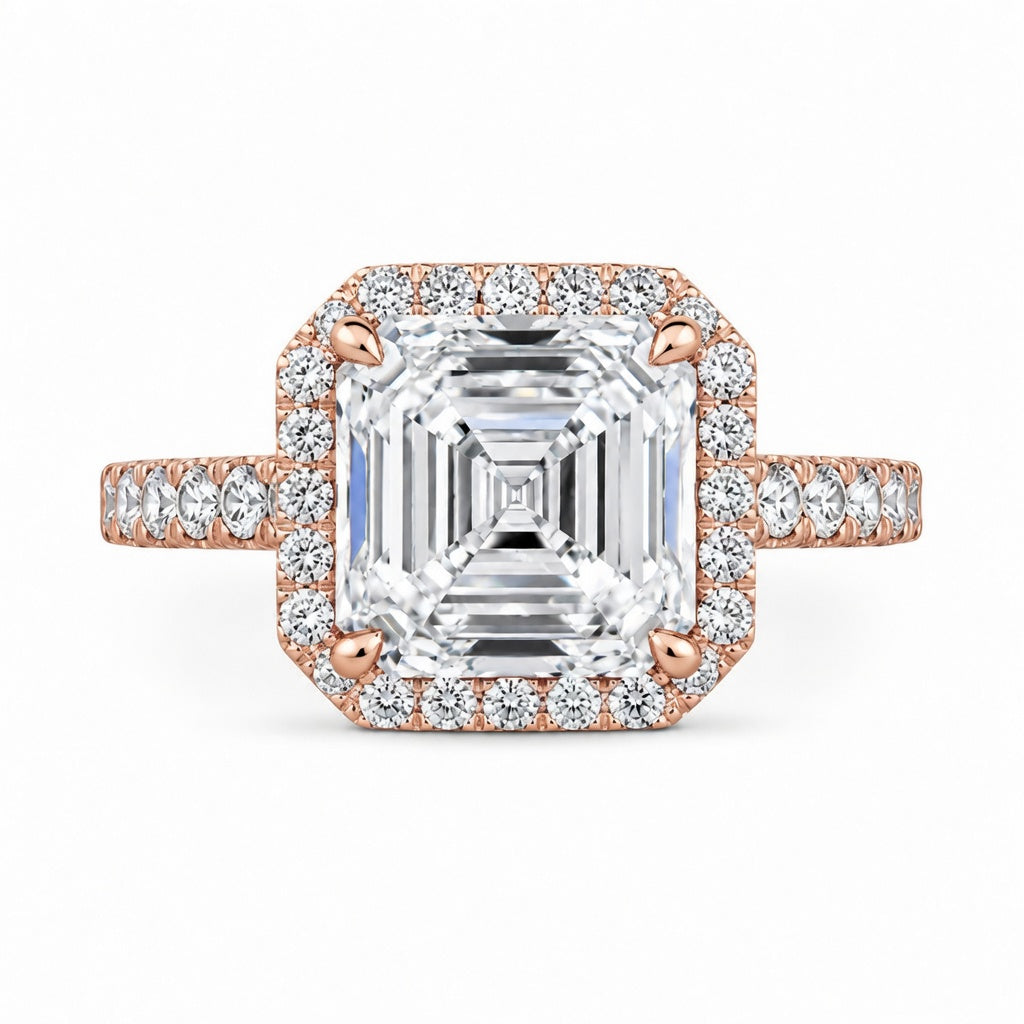 3.00 CT Asscher Cut Lab-Grown Diamond Halo Engagement Ring in 14K White Gold – Pavé Stackable Wedding Design