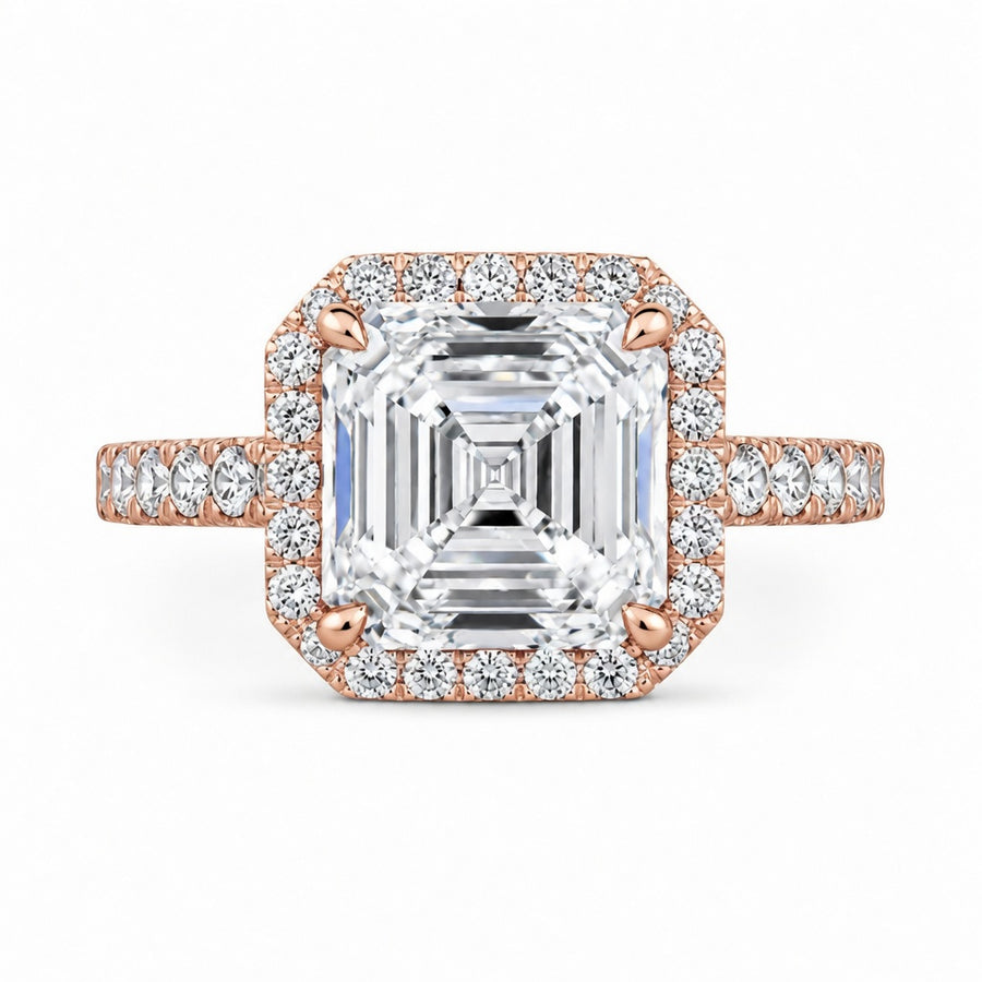 3.00 CT Asscher Cut Lab-Grown Diamond Halo Engagement Ring in 14K White Gold – Pavé Stackable Wedding Design