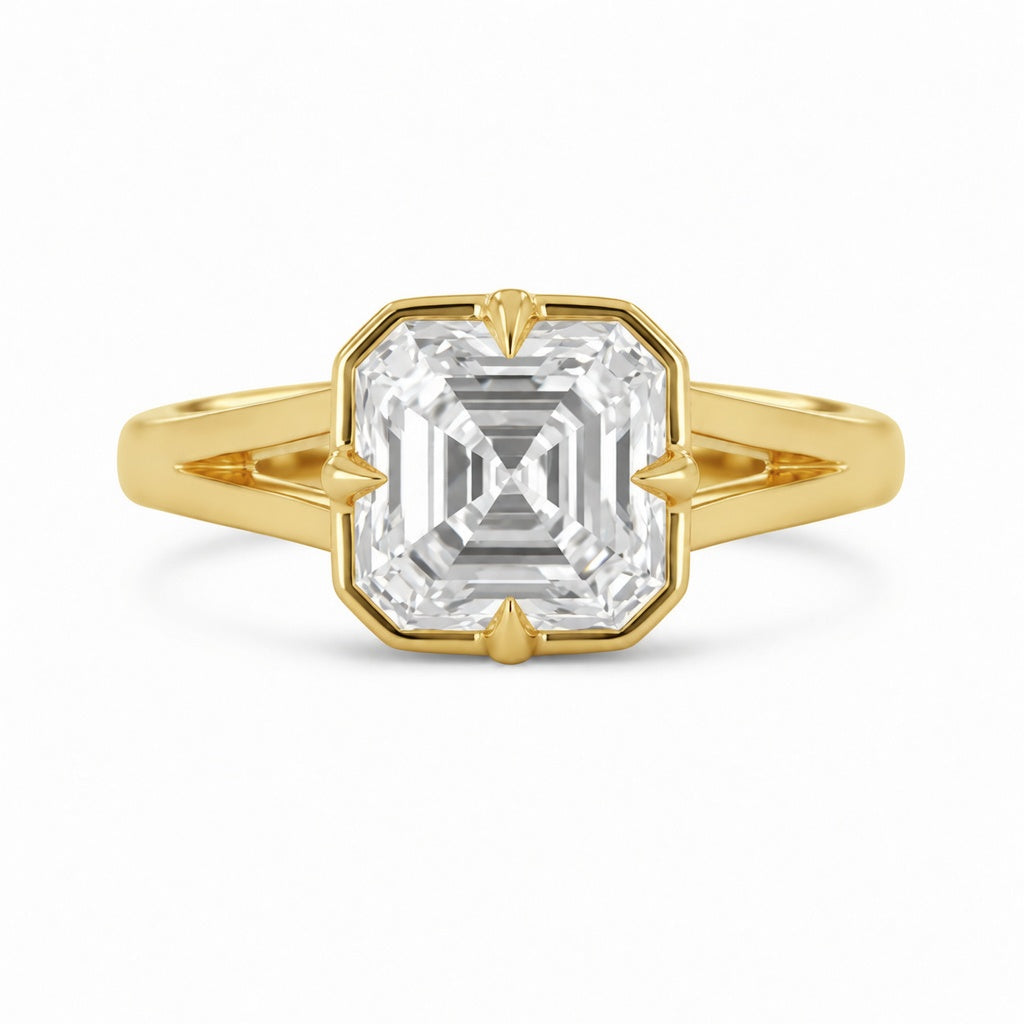 2.00 CT Asscher Cut Lab-Grown Diamond Solitaire Engagement Ring in 14K White Gold – Modern Compass Prong Low Set Design