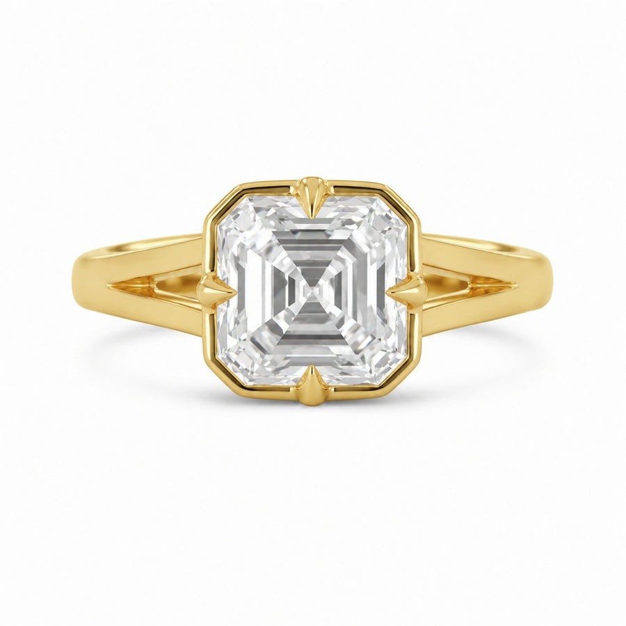 2.00 CT Asscher Cut Lab-Grown Diamond Solitaire Engagement Ring in 14K White Gold – Modern Compass Prong Low Set Design