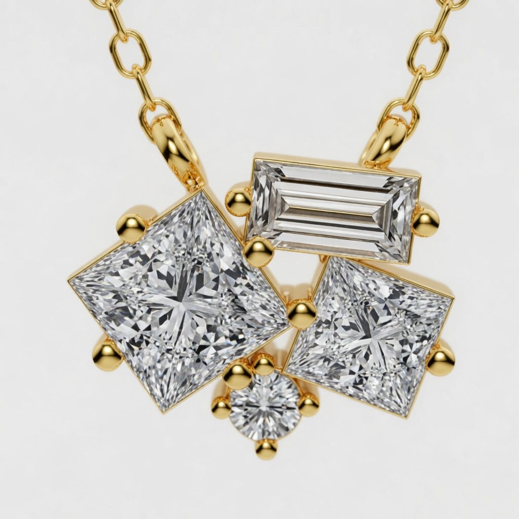14K White Gold Mosaic Framed Abstract Lab-Grown Diamond Pendant (1.20 CTW – D–F / VS1–VS2)