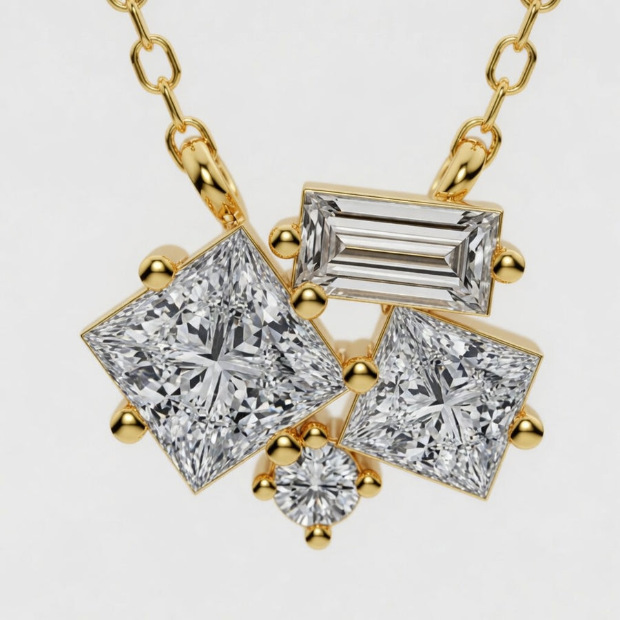 14K White Gold Mosaic Framed Abstract Lab-Grown Diamond Pendant (1.20 CTW – D–F / VS1–VS2)