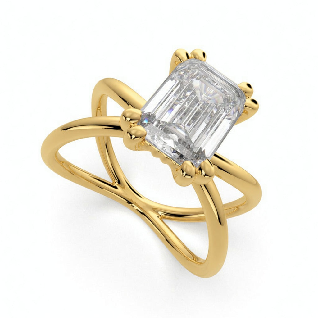 Tatiana 2 Carat Emerald Cut Solitaire Split Shank Engagement Ring
