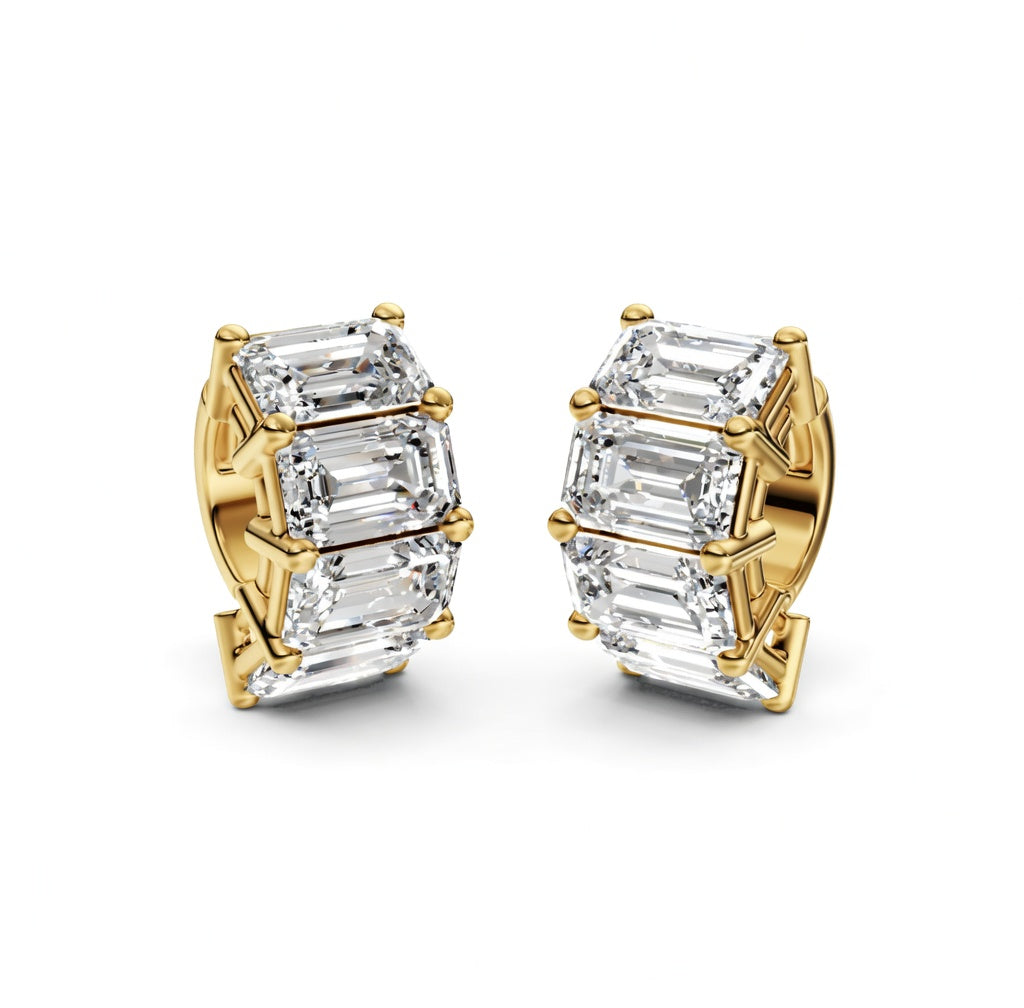 5.69 ct Emerald Cut Hoop Prong Hinged Diamond Earrings VS1 D White Gold 14k