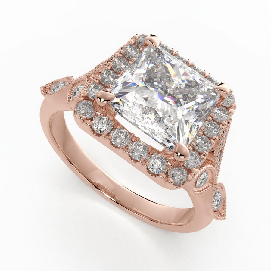 Ada 3.35 Carat Princess Cut Halo Pave Engagement Ring