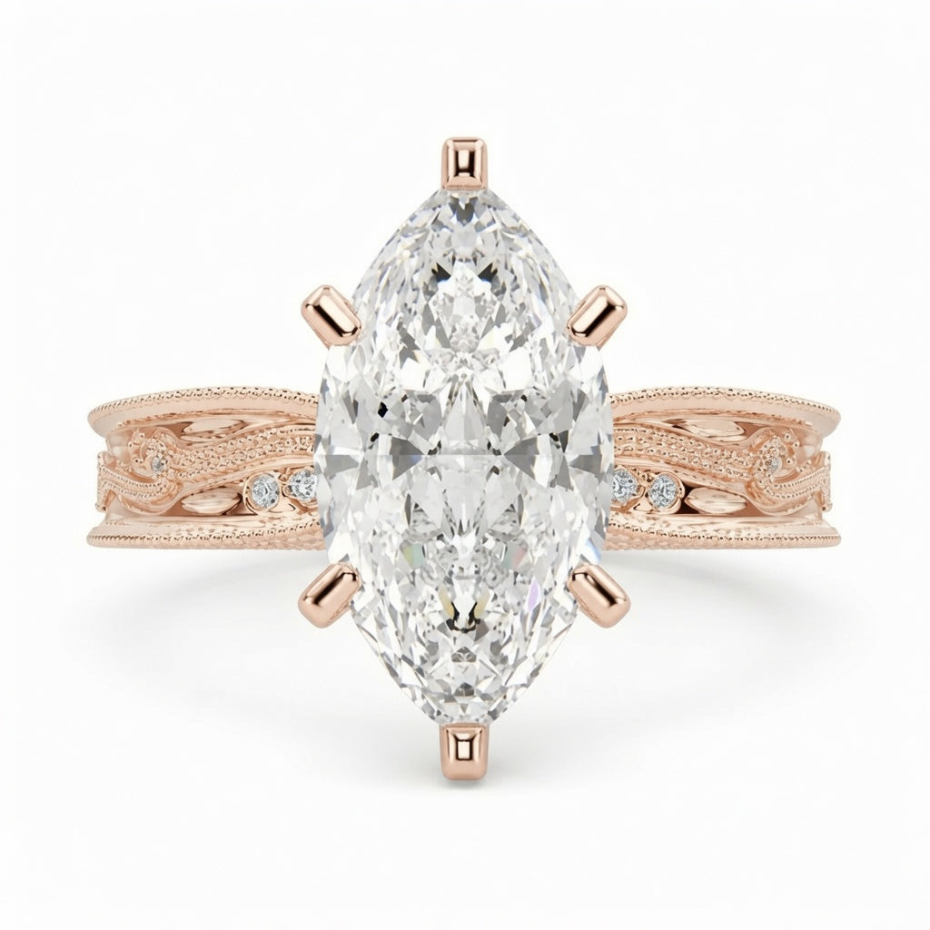 Nadia 2.15 Carat Marquise Cut Pave Milgrain Engagement Ring