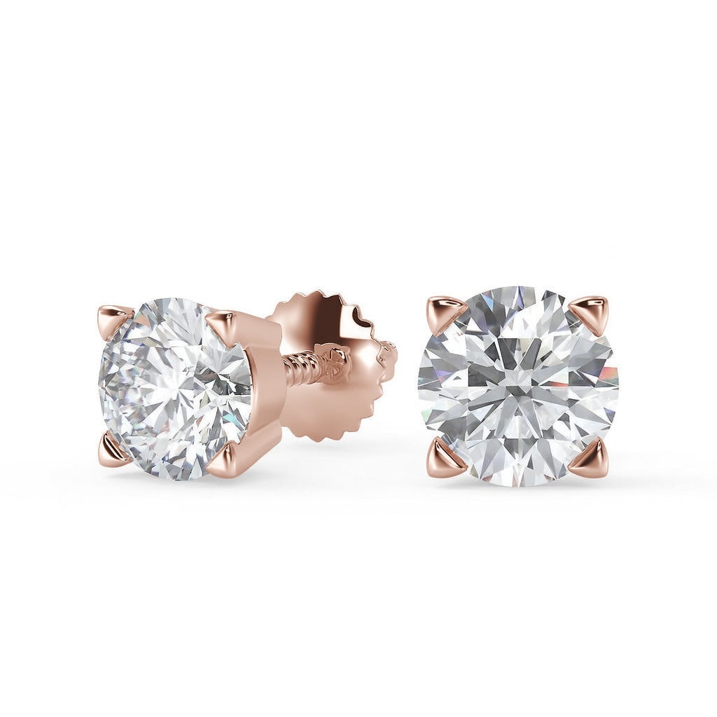 6 Ct Round Cut Basket Stud Diamond Earrings VS1 D Screw Back 14k