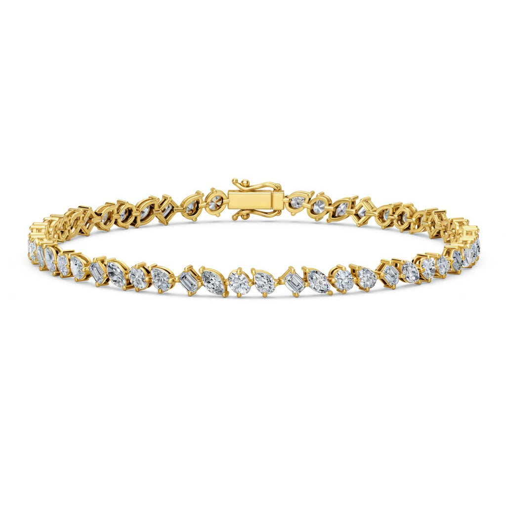 4.9 Carat Oval Marquise Emerald Pear Cut Diamond Tennis Bracelet VS1 D F White Gold 14k