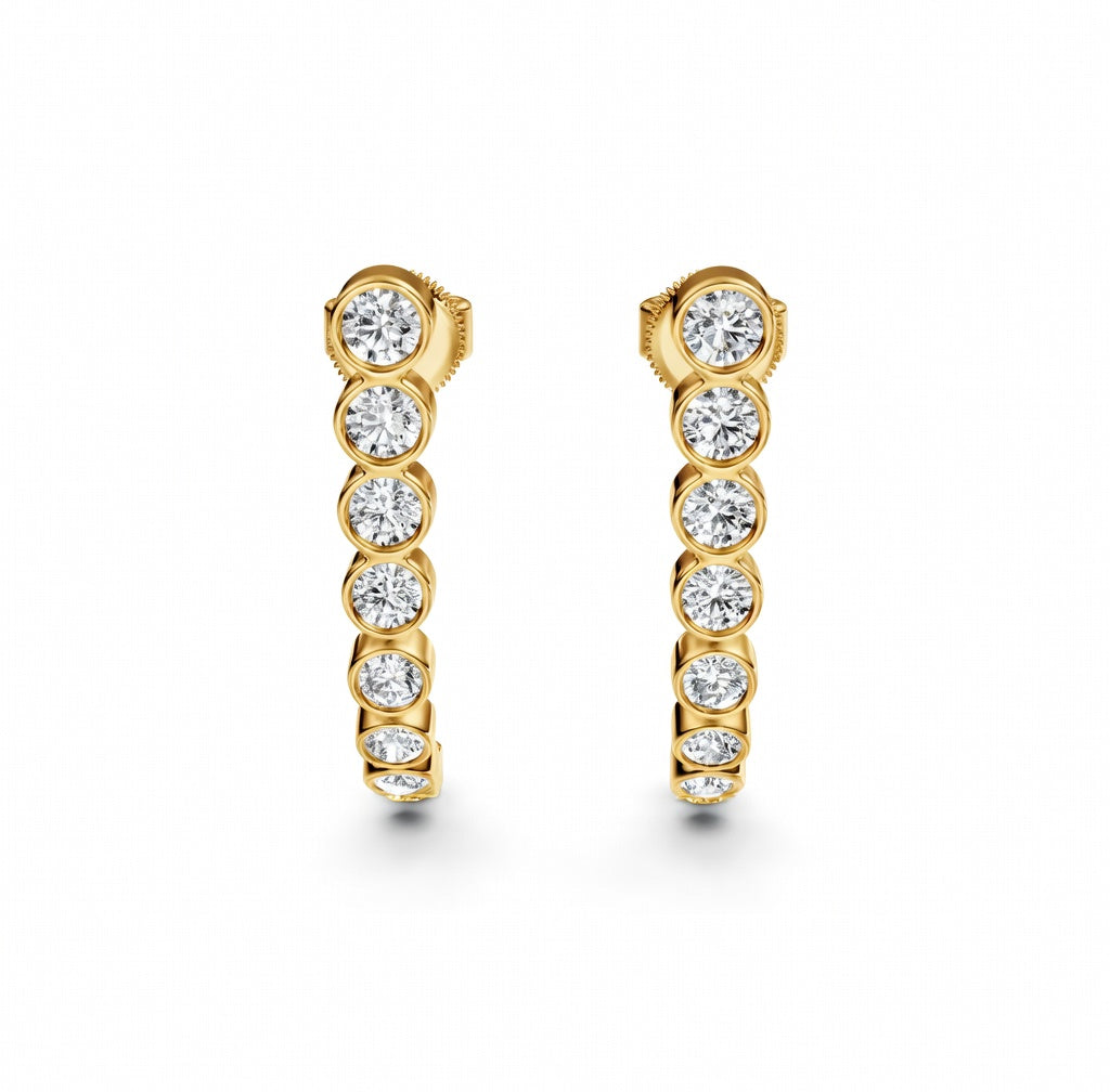 1.28 ct Round Cut Climber Bezel Diamond Earrings VS1 D White Gold 14k