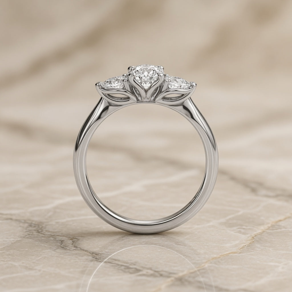 1.80 CT Pear Cut Lab-Grown Diamond Three-Stone Engagement Ring in 14K White Gold – Classic Trilogy Design
