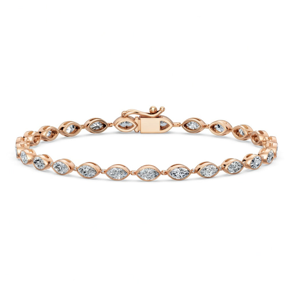 3.69 Carat Marquise Cut Diamond Tennis Bracelet VS1 D F White Gold 14k