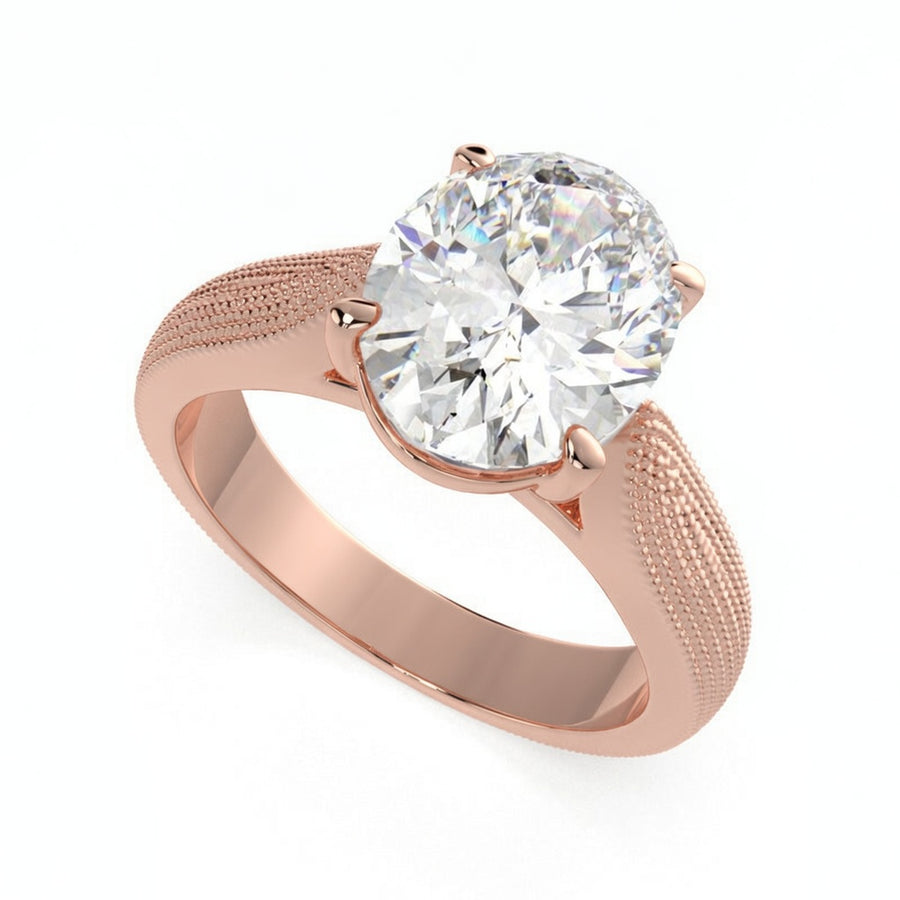 Valentina 1 Carat Oval Cut Solitaire Tapered Milgrain Engagement Ring