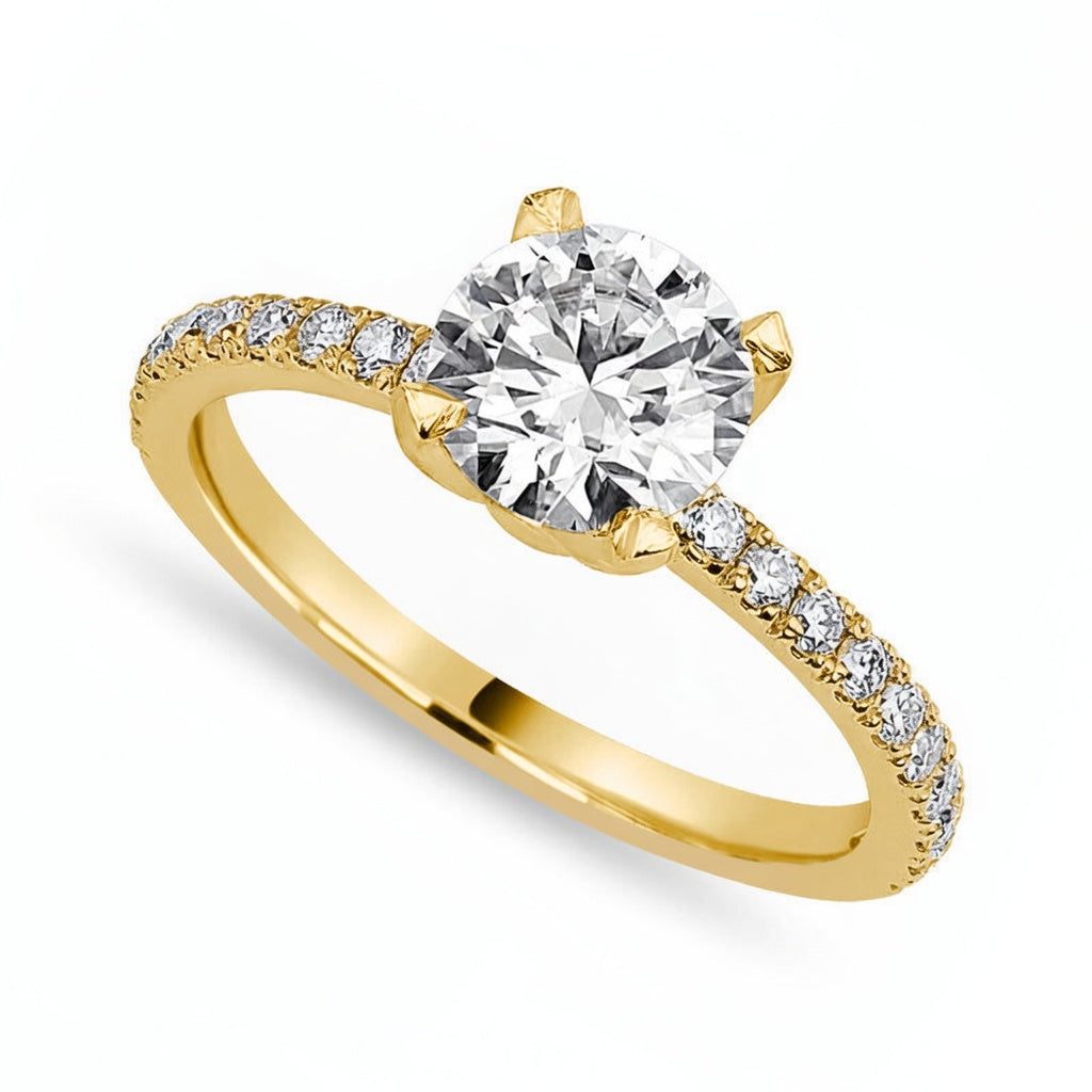 Valentina 1.28 ct Lab Grown Round Cut Pave 4 Prong Diamond Engagement Ring