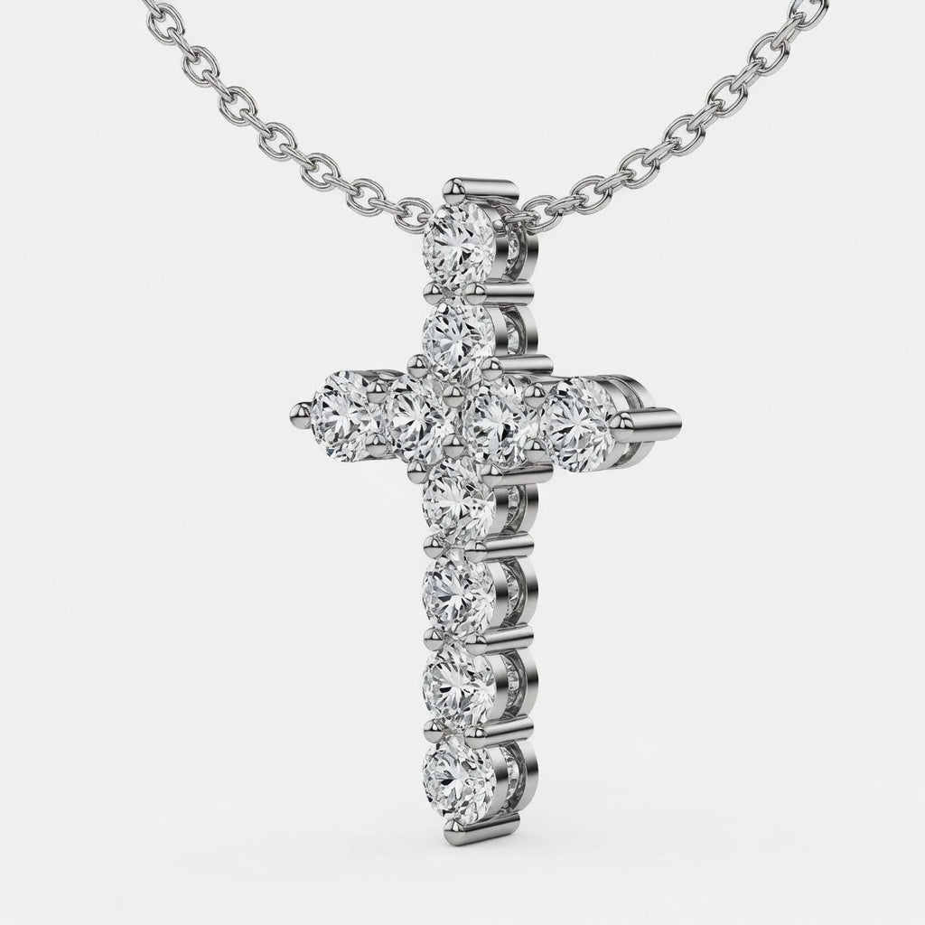 1.00 CTW Round Lab-Grown Diamond Cross Pendant with Adjustable Chain (D–F / VS1–VS2)