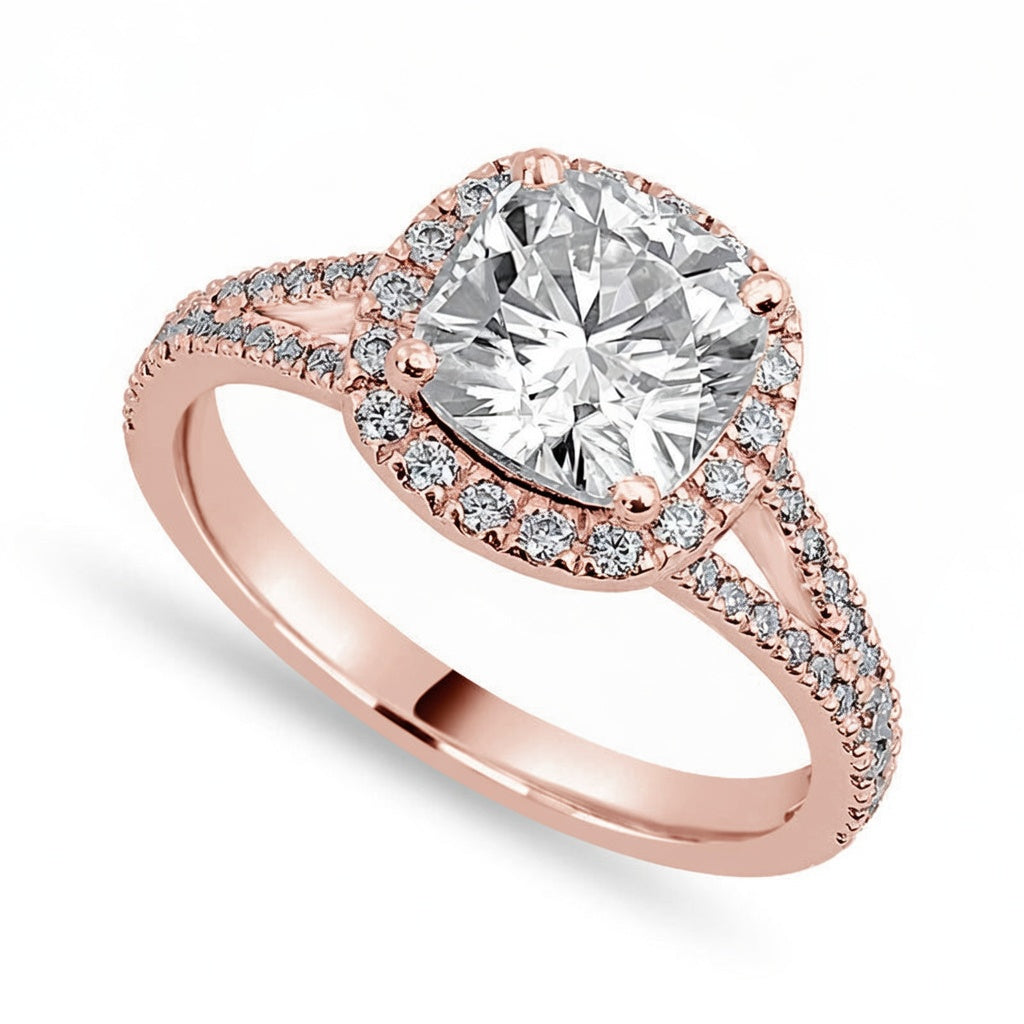 Esme 3.42 ct Lab Grown Cushion Cut Split Shank Pave Diamond Engagement Ring