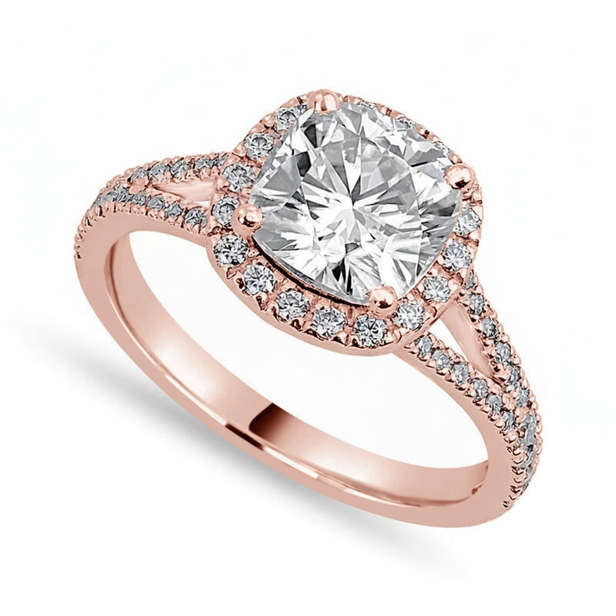 Eleanor 3.39 ct Lab Grown Cushion Cut Halo Split Shank Diamond Engagement Ring