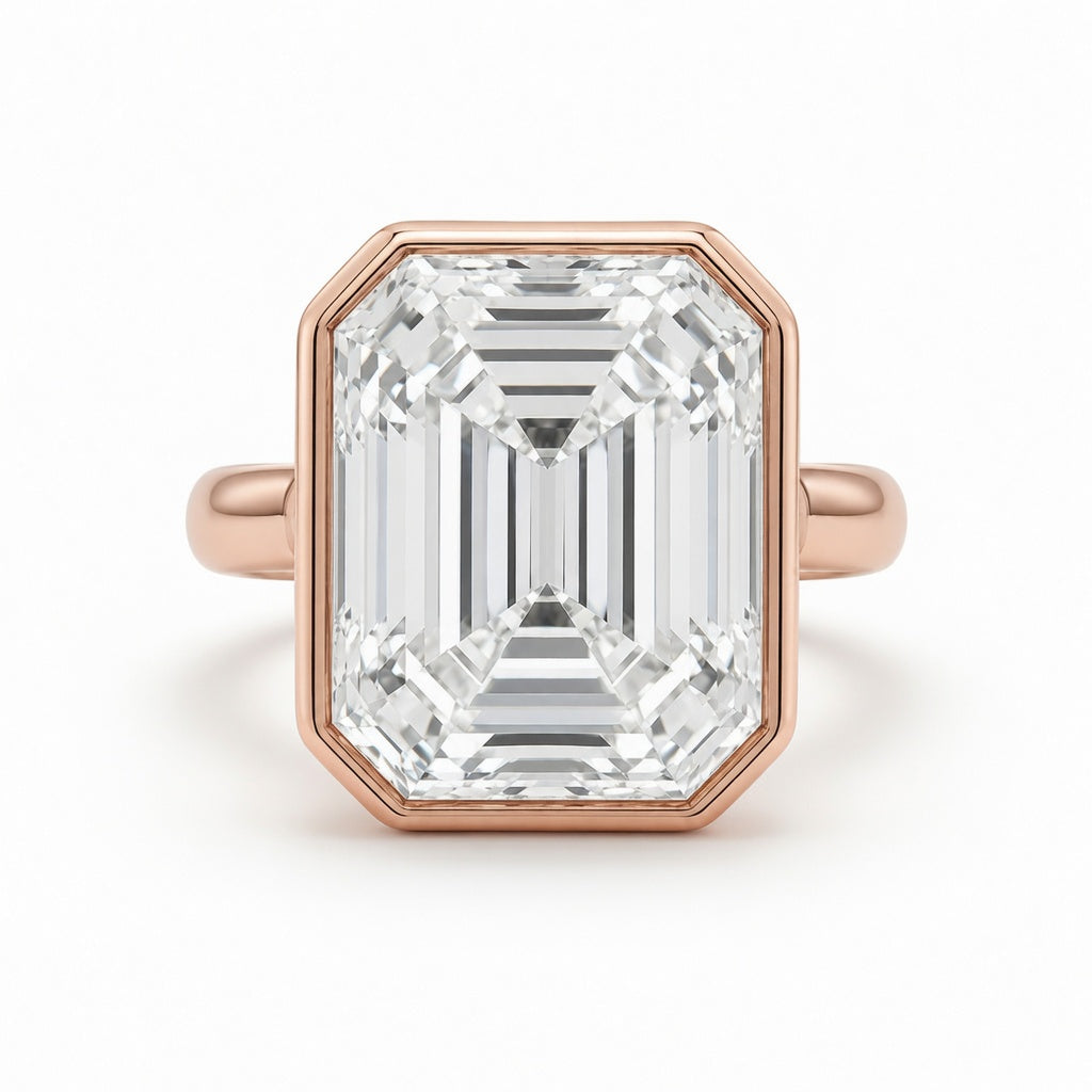 3.50 CT Asscher Cut Lab-Grown Diamond Bezel Set Solitaire Engagement Ring in 14K White Gold – Handmade Art Deco Design