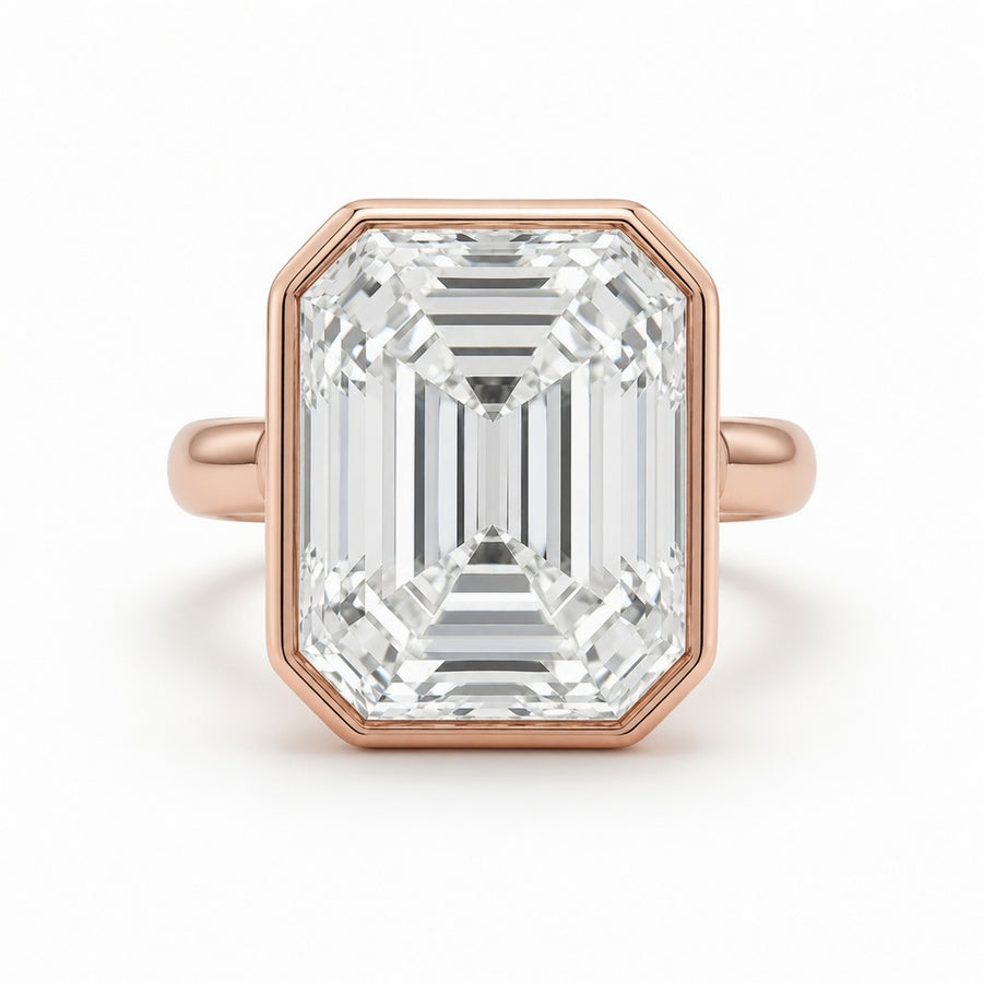 3.50 CT Asscher Cut Lab-Grown Diamond Bezel Set Solitaire Engagement Ring in 14K White Gold – Handmade Art Deco Design