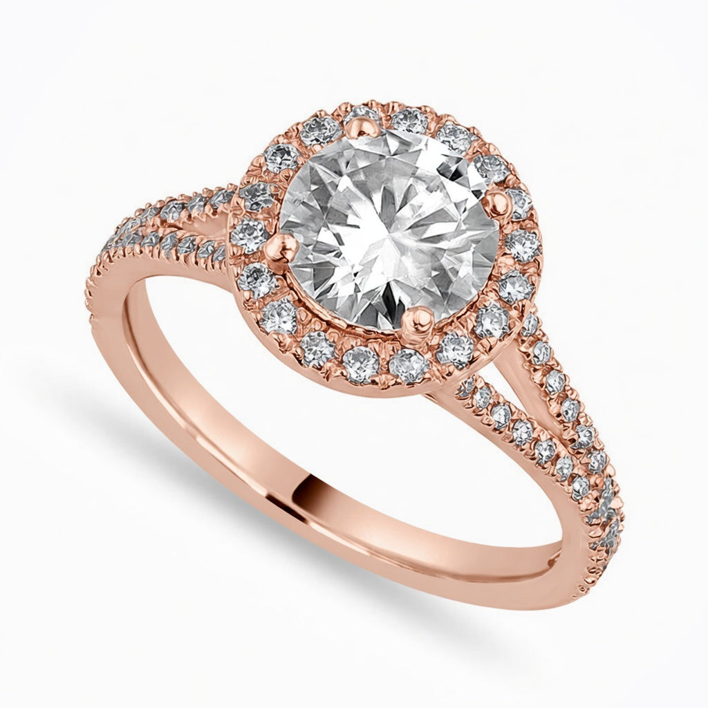 Mila 2.31 ct Lab Grown Round Cut Split Shank Halo Diamond Engagement Ring