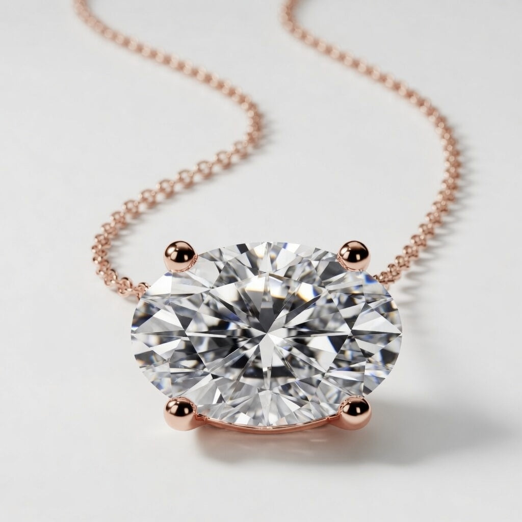 3.00 Carat Oval Cut Lab-Grown Diamond Solitaire Pendant VS1 D-F 14K White Gold with Adjustable Chain