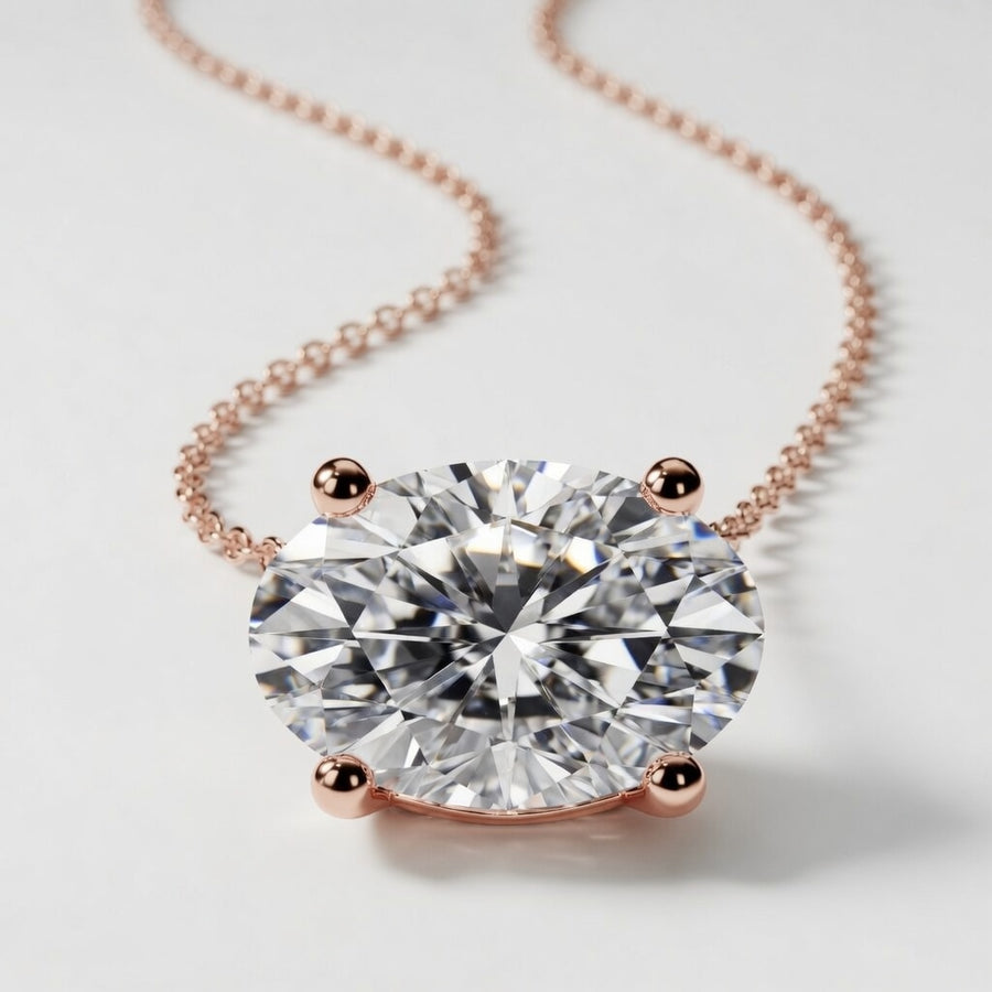 3.00 Carat Oval Cut Lab-Grown Diamond Solitaire Pendant VS1 D-F 14K White Gold with Adjustable Chain