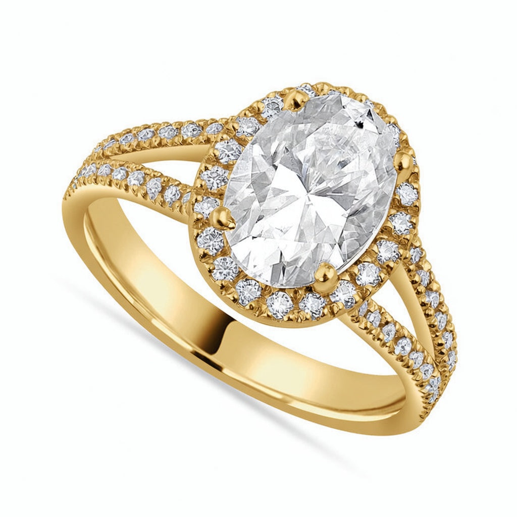 Leah 3.39 ct Lab Grown Oval Cut Halo Split Shank Diamond Engagement Ring