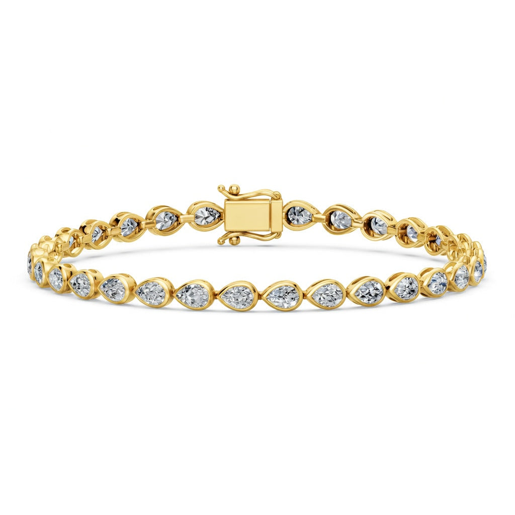 6.29 Carat Pear Cut Diamond Tennis Bracelet VS1 D F White Gold 14k