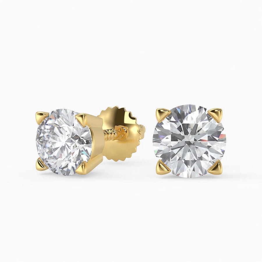 6 Ct Round Cut Basket Stud Diamond Earrings VS1 D Screw Back 14k