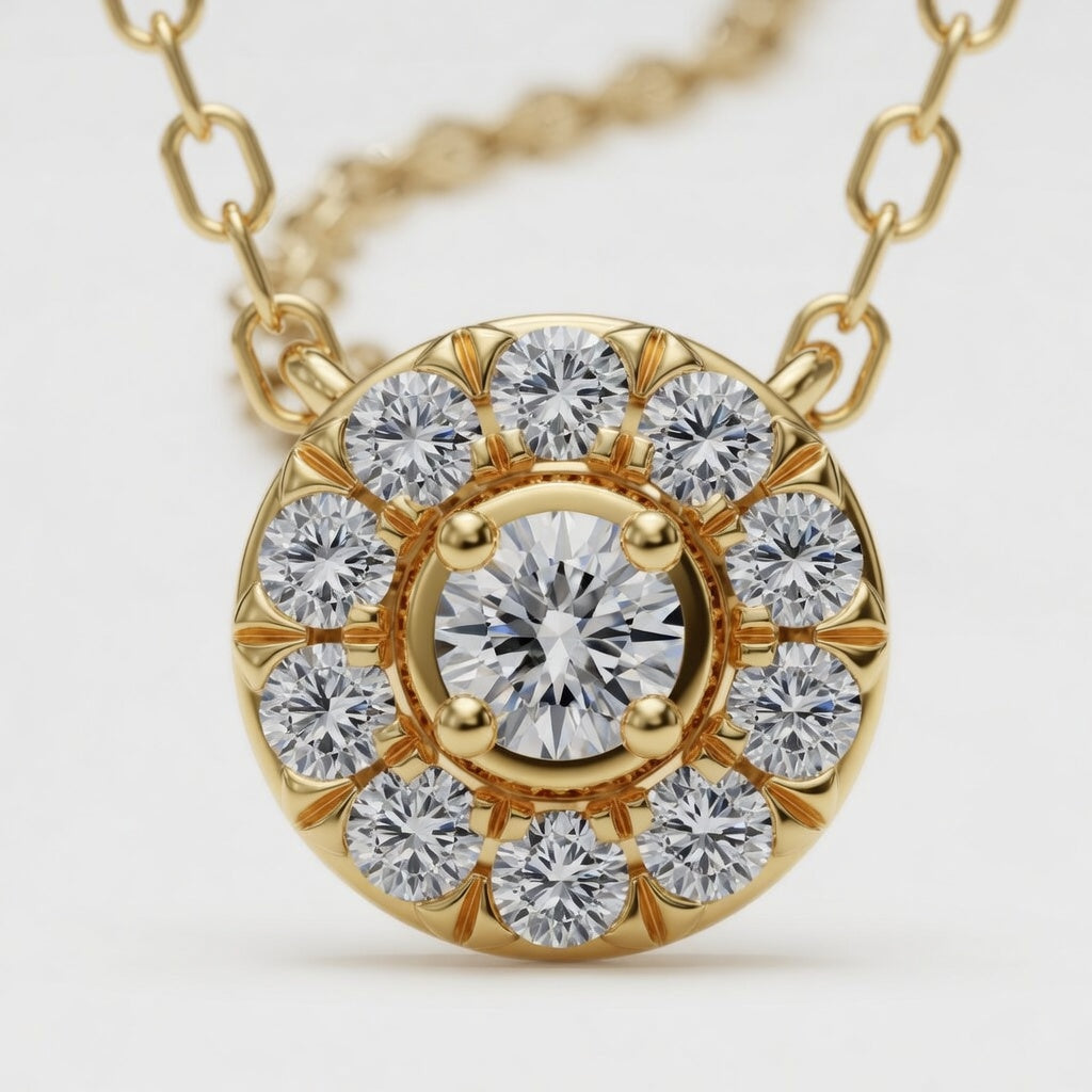 1.00 CTW Round Lab-Grown Diamond Halo Pendant in Sterling Silver (D–F / VS1–VS2, IGI Certified)