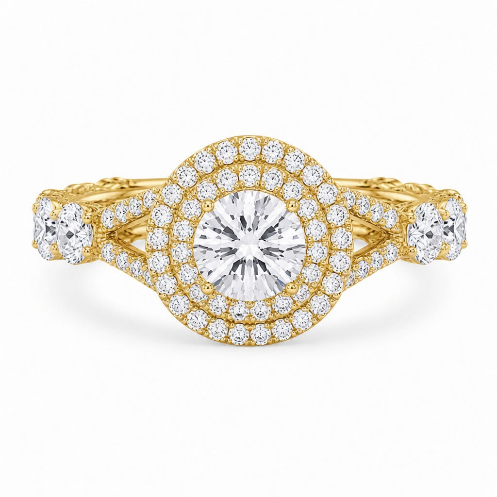 1.05 CT Round Lab-Grown Diamond Halo Engagement Ring in 14K White Gold – Split Shank Design