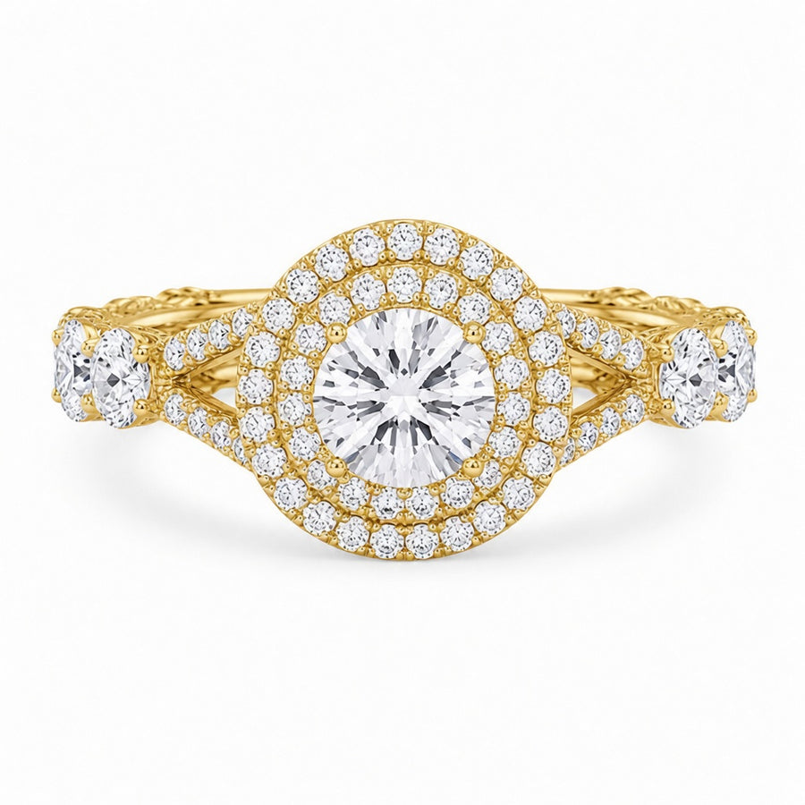 1.05 CT Round Lab-Grown Diamond Halo Engagement Ring in 14K White Gold – Split Shank Design