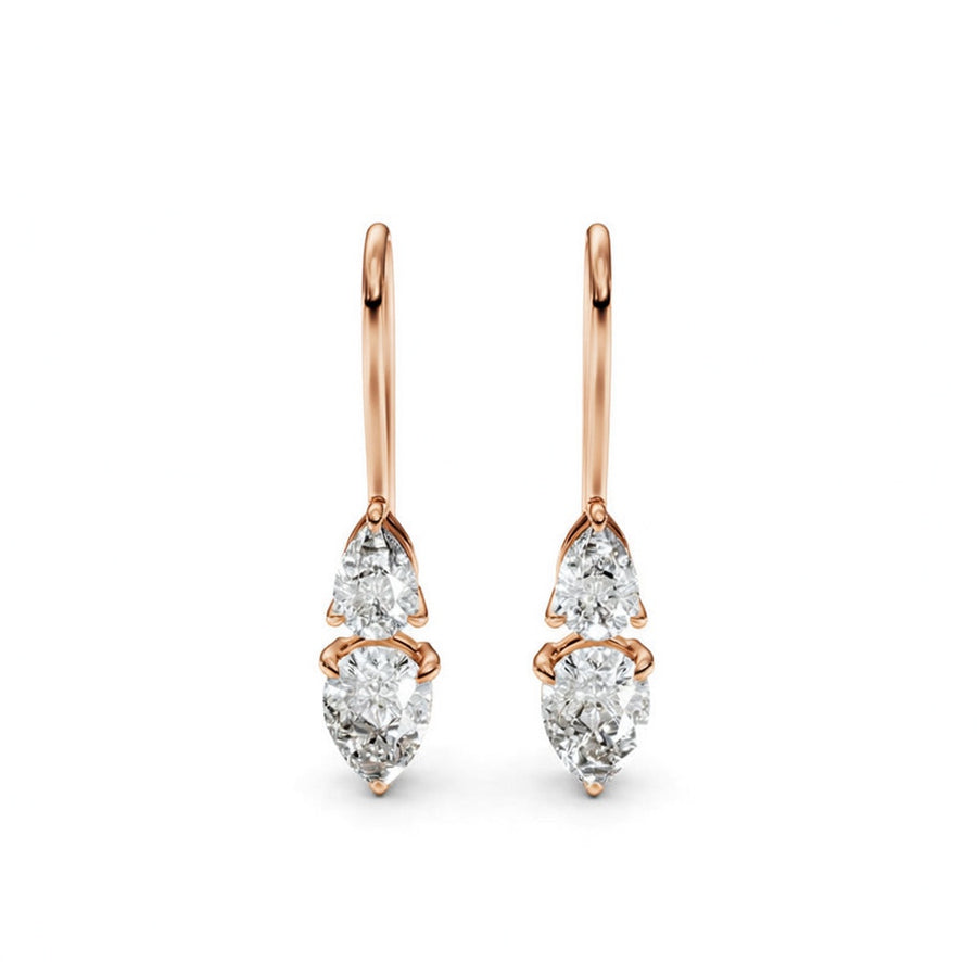 1.95 ct Pear Cut Dangle/Drop Prong Diamond Earrings VS1 D White Gold 14k
