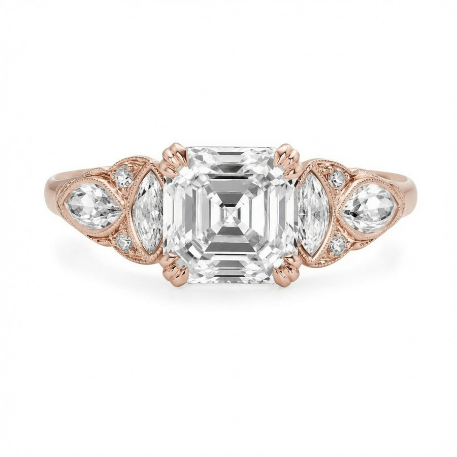 2.20 CT Asscher Cut Lab-Grown Diamond Engagement Ring in 14K White Gold – Edwardian Art Deco Old Mine Vintage Design