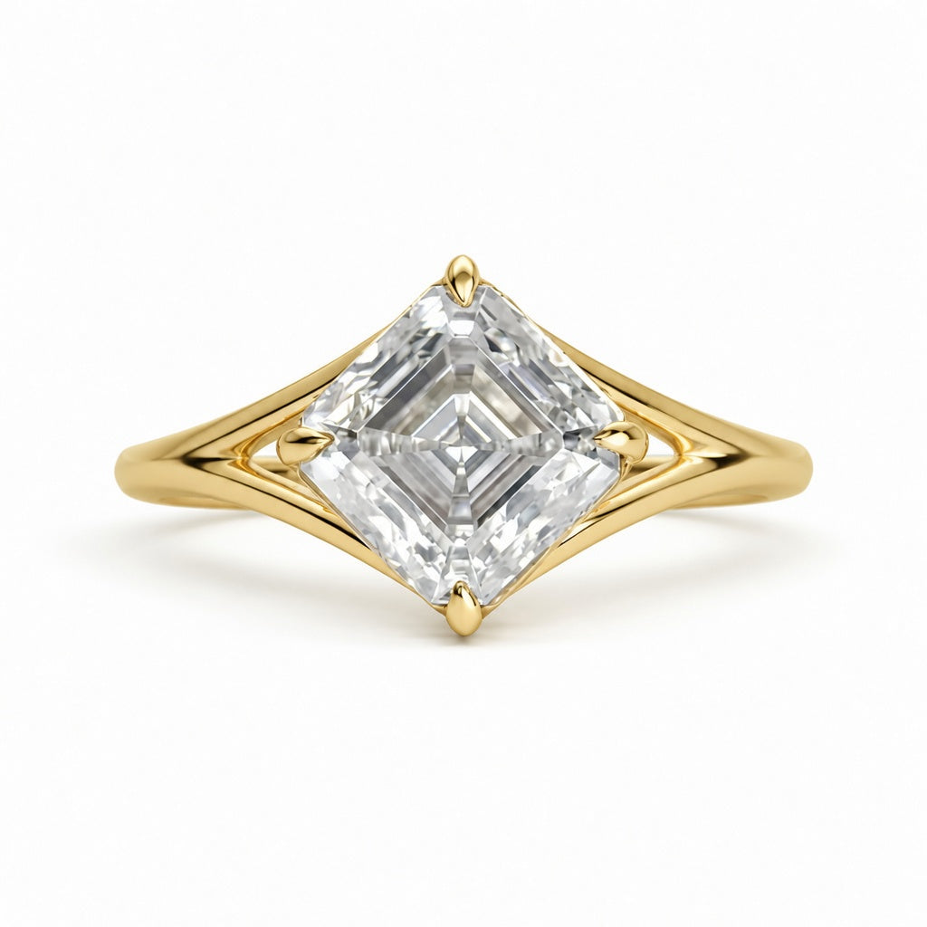 2.00 CT Asscher Cut Lab-Grown Diamond Solitaire Engagement Ring in 14K White Gold – IGI Certified Split Shank Compass Prong Design