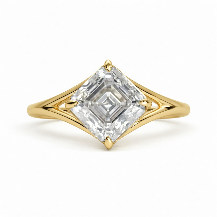 2.00 CT Asscher Cut Lab-Grown Diamond Solitaire Engagement Ring in 14K White Gold – IGI Certified Split Shank Compass Prong Design