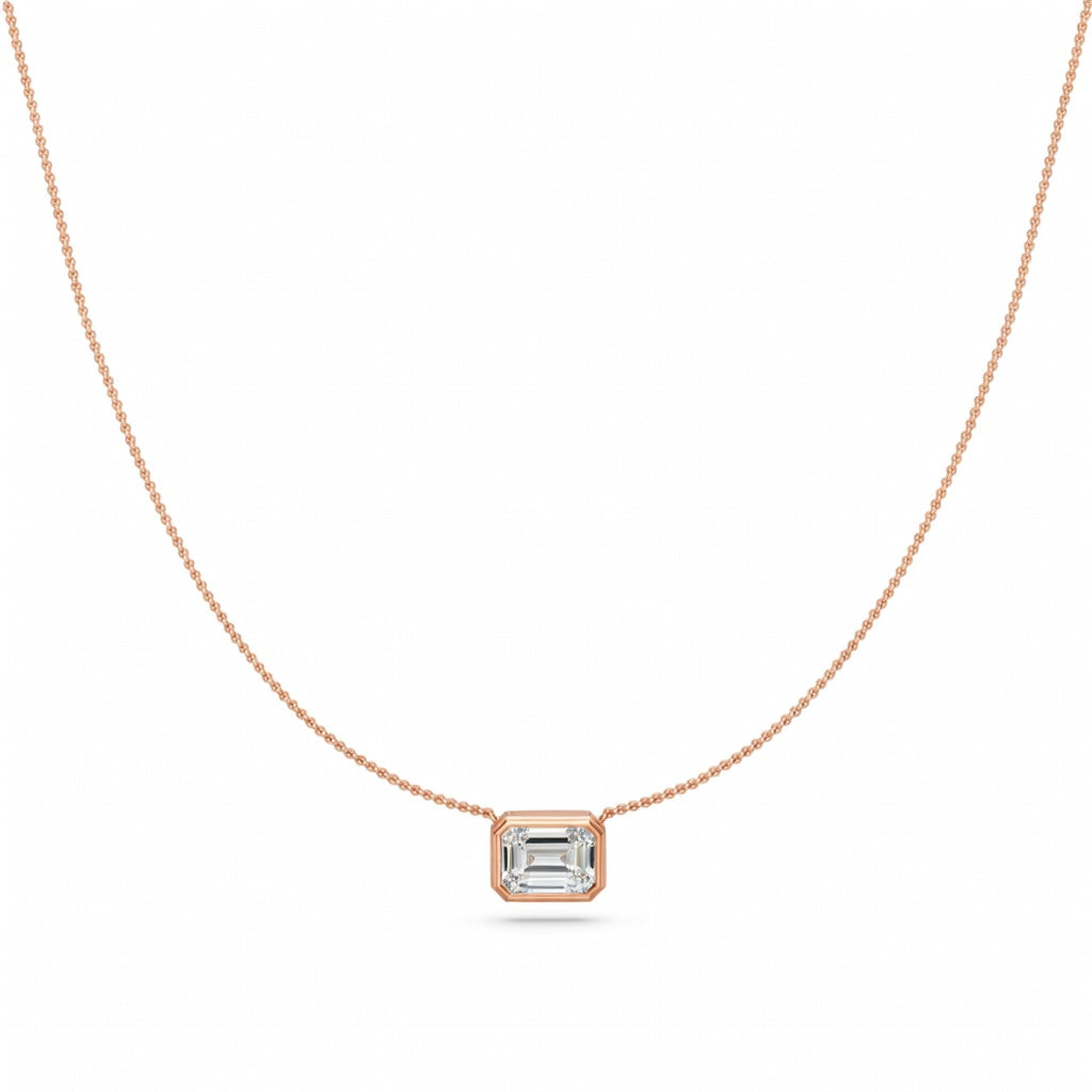 1 Ct Emerald Cut Diamond Pendant Necklace VS1 D-F White Gold 14k