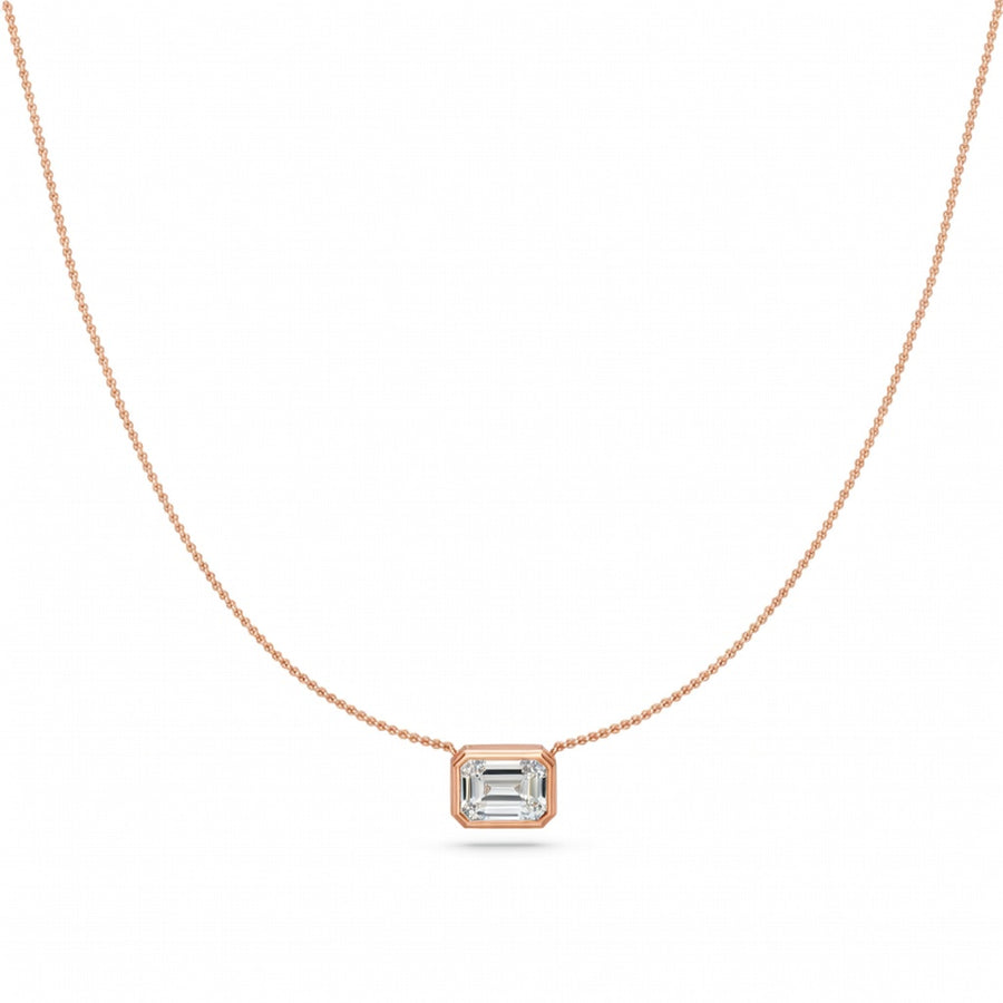 1 Ct Emerald Cut Diamond Pendant Necklace VS1 D-F White Gold 14k