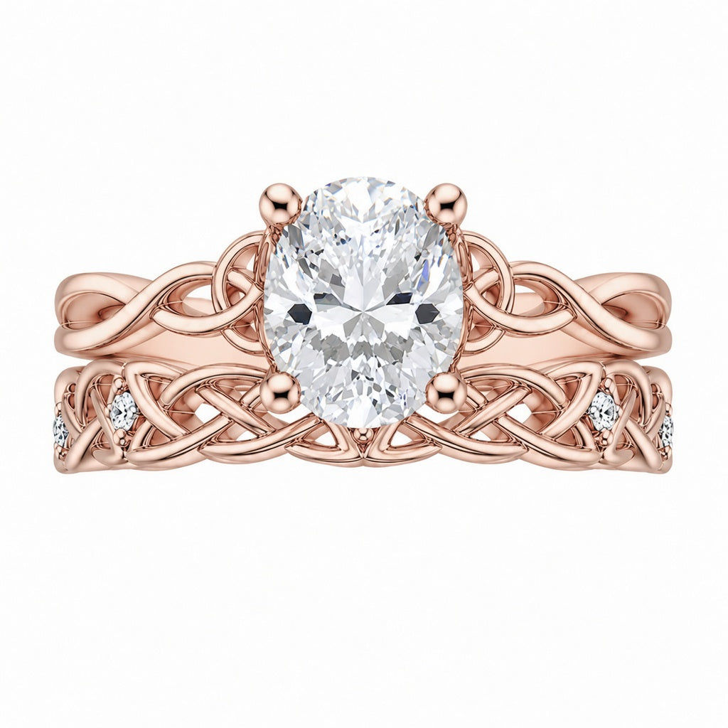 2.15 CT Entwined Celtic Love Knot Lab-Grown Diamond 2PCS Bridal Set in 14K White Gold – Everlasting Knot Wedding Ring Design
