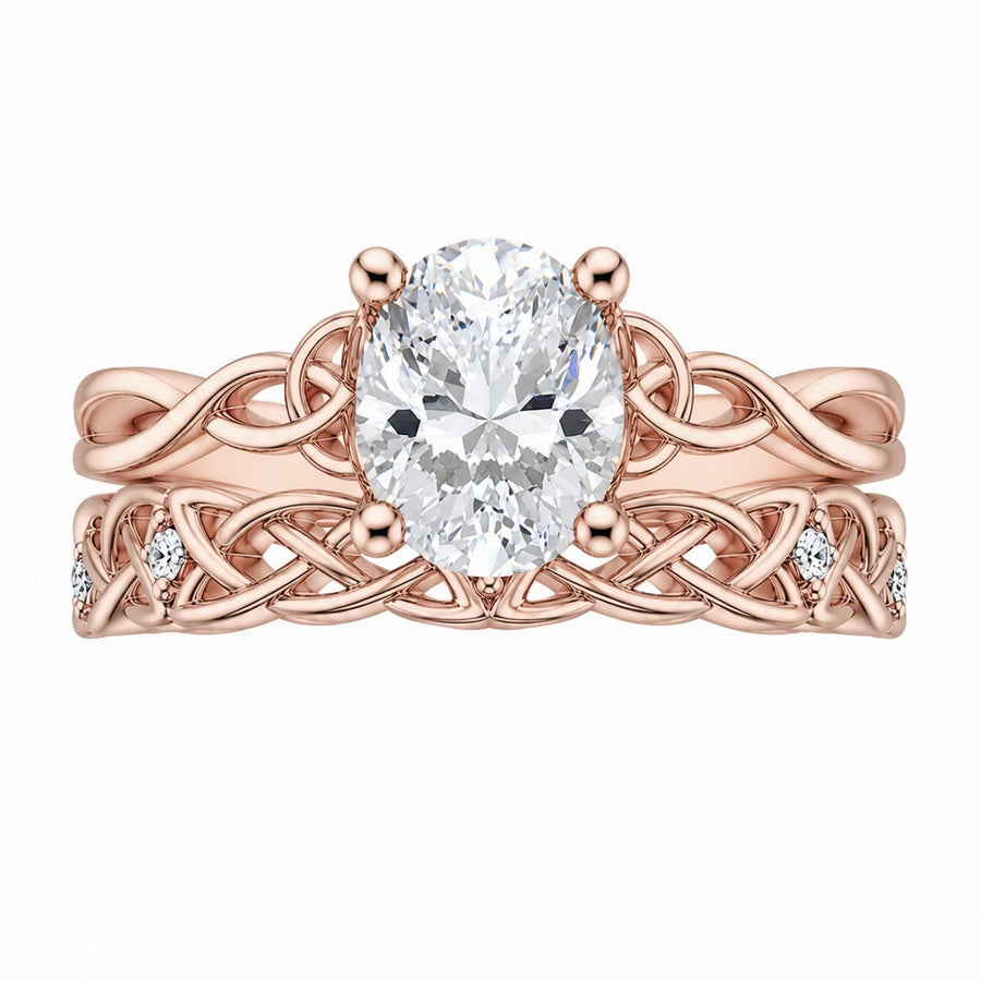2.15 CT Entwined Celtic Love Knot Lab-Grown Diamond 2PCS Bridal Set in 14K White Gold – Everlasting Knot Wedding Ring Design