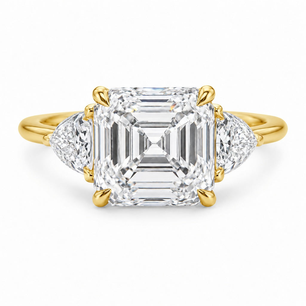 6.00 CT Asscher Cut Lab-Grown Diamond Three Stone Engagement Ring in 14K White Gold – IGI Certified Trillion Side Stone Design