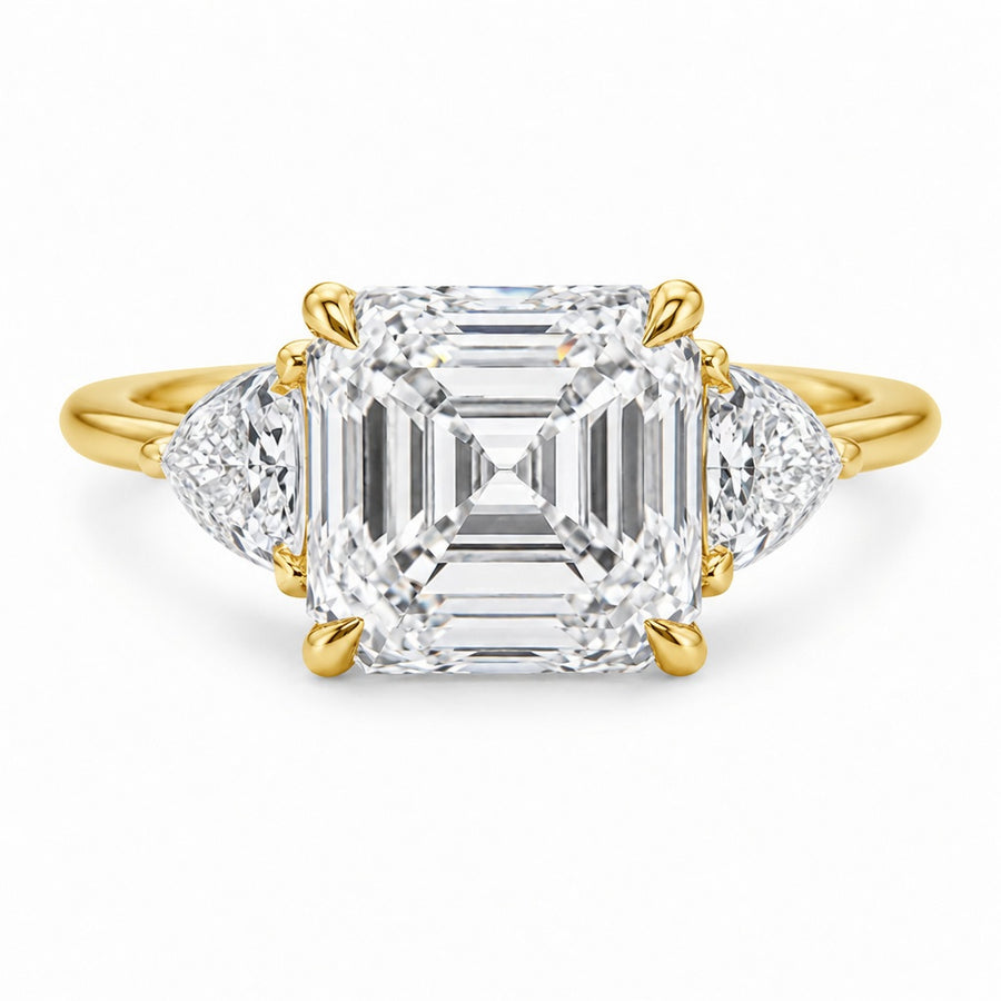 6.00 CT Asscher Cut Lab-Grown Diamond Three Stone Engagement Ring in 14K White Gold – IGI Certified Trillion Side Stone Design