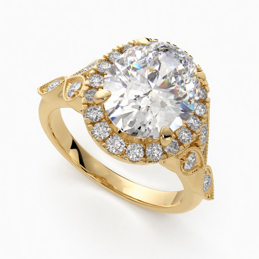 Ada 2.35 Carat Oval Cut Halo Pave Engagement Ring